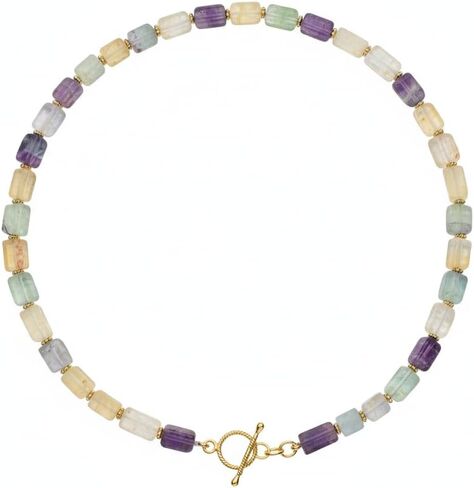 Ratnavali Arts Beaded Gemstone Necklace for Women Toggle Clasp, Colorful Boho Bead Choker Natural Stone Surfer Beach Necklaces 14K Gold Plated Silver Summer Handmade Jewelry in Saudi Arabia