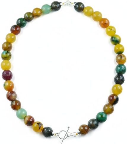 Ratnavali Arts Beaded Gemstone Necklace for Women Toggle Clasp, Colorful Boho Bead Choker Natural Stone Surfer Beach Necklaces 14K Gold Plated Silver Summer Handmade Jewelry in Saudi Arabia