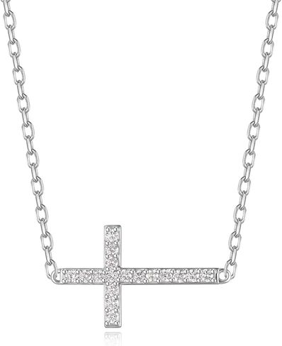 AGVANA Crossroads of Light 0.375 Ct. Tw. Lab-Grown Diamond Sideway Cross Pendant Necklace in Sterling Silver (D-E, VS) Fine Jewelry for Women Promise Anniversary Birthday Gifts for Her, 16-18" Chain in Saudi Arabia