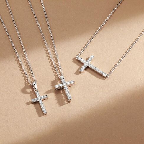 AGVANA Crossroads of Light 0.375 Ct. Tw. Lab-Grown Diamond Sideway Cross Pendant Necklace in Sterling Silver (D-E, VS) Fine Jewelry for Women Promise Anniversary Birthday Gifts for Her, 16-18" Chain in Saudi Arabia