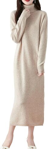 Long Sweater Women's Dress Knitted Turtleneck Long Sleeve 100% Merino Wool Pullover Winter Warm Tops in Saudi Arabia