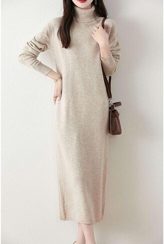 Long Sweater Women's Dress Knitted Turtleneck Long Sleeve 100% Merino Wool Pullover Winter Warm Tops in Saudi Arabia