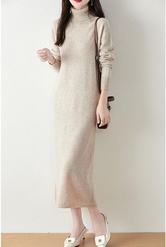 Long Sweater Women's Dress Knitted Turtleneck Long Sleeve 100% Merino Wool Pullover Winter Warm Tops in Saudi Arabia