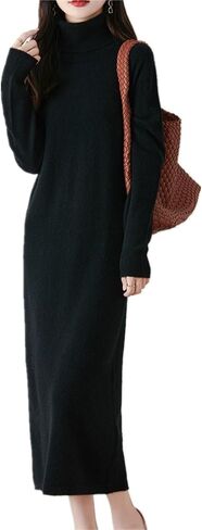 Long Sweater Women's Dress Knitted Turtleneck Long Sleeve 100% Merino Wool Pullover Winter Warm Tops in Saudi Arabia