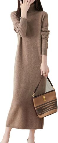 Long Sweater Women's Dress Knitted Turtleneck Long Sleeve 100% Merino Wool Pullover Winter Warm Tops in Saudi Arabia