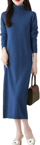Long Sweater Women's Dress Knitted Turtleneck Long Sleeve 100% Merino Wool Pullover Winter Warm Tops in Saudi Arabia