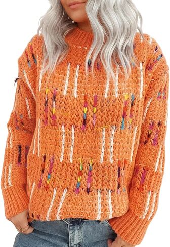 Tcremisa سترات مريحة للنساء خريف بلوفر كبير الحجم سترة Y2k ملونة مخططة مكتنزة متماسكة لطيف لاعبا in Kuwait