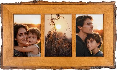 Golden State Art, 4x6 Collage Picture Frame - Solid Wood with Real Glass - Multi Picture Frame for (3) 4x6 Photos - Natural Bark Edges Design - Farmhouse Collage Wall Decor - Rustic Brown in Saudi Arabia