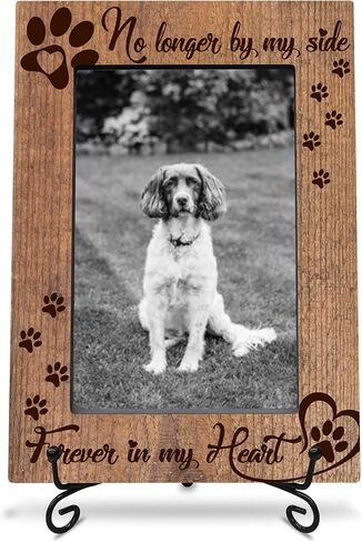 4X6 Wooden Photo Frame with 1 Iron Stand - No Longer By My Side, Forever In My Heart - Picture Frame, Memorial Gifts For Dog Cat, Pet Memorial Gift (Dark wood)-A22 in Kuwait