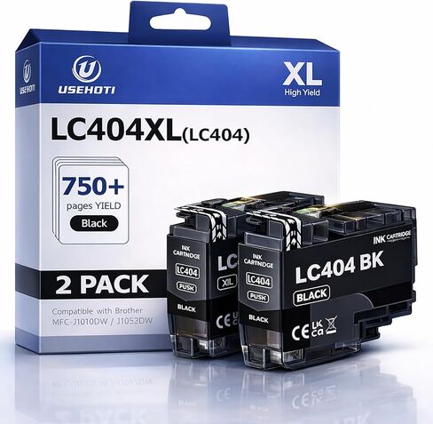LC404 LC404XL Black Ink Cartridges, Compatible with Brother LC404BK LC404 Replacement for MFC-J1205W MFC-J1215W MFC-J1205W XL Printers (Black, 2-Pack) in Kuwait