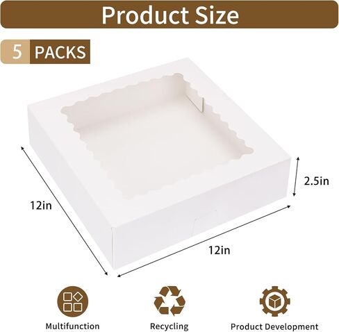 Moretoes 20 Pack Cookie Boxes White Bakery Boxes with Window, 12x5.5x2.5 Inches Treat Boxes for Chocolate Covered Strawberries, Donuts, Pies, Cakes, Muffins, Pastries in Kuwait