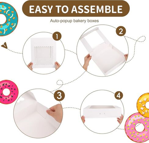 Moretoes 20 Pack Cookie Boxes White Bakery Boxes with Window, 12x5.5x2.5 Inches Treat Boxes for Chocolate Covered Strawberries, Donuts, Pies, Cakes, Muffins, Pastries in Kuwait