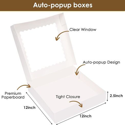 Moretoes 20 Pack Cookie Boxes White Bakery Boxes with Window, 12x5.5x2.5 Inches Treat Boxes for Chocolate Covered Strawberries, Donuts, Pies, Cakes, Muffins, Pastries in Kuwait