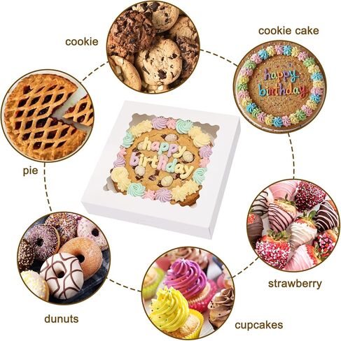 Moretoes 20 Pack Cookie Boxes White Bakery Boxes with Window, 12x5.5x2.5 Inches Treat Boxes for Chocolate Covered Strawberries, Donuts, Pies, Cakes, Muffins, Pastries in Kuwait