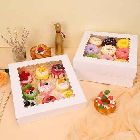Moretoes 20 Pack Cookie Boxes White Bakery Boxes with Window, 12x5.5x2.5 Inches Treat Boxes for Chocolate Covered Strawberries, Donuts, Pies, Cakes, Muffins, Pastries in Kuwait