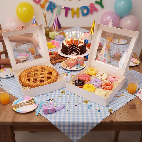 Moretoes 20 Pack Cookie Boxes White Bakery Boxes with Window, 12x5.5x2.5 Inches Treat Boxes for Chocolate Covered Strawberries, Donuts, Pies, Cakes, Muffins, Pastries in Kuwait