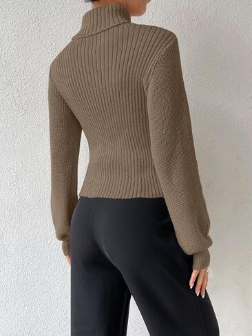 SISKIN Ribbed Long Sleeve Tops for Women Fitted Fall Pullover Sweaters Cut Out Turtle Neck Sweater Sexy Fall Outfits Khaki M in Kuwait