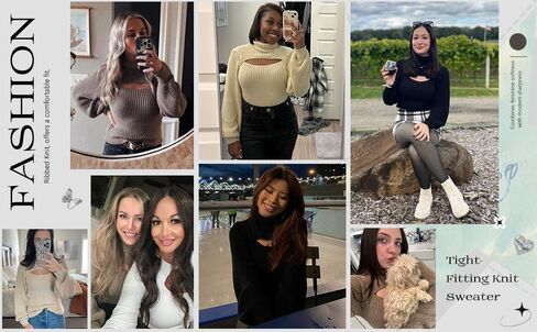 SISKIN Ribbed Long Sleeve Tops for Women Fitted Fall Pullover Sweaters Cut Out Turtle Neck Sweater Sexy Fall Outfits Khaki M in Kuwait