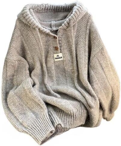 Y2K Vintage Grandpa Sweater Grunge Emo Chunky Knit Clothes Harajuku Aesthetic Drawstring Hooded Knitwear Top in Kuwait