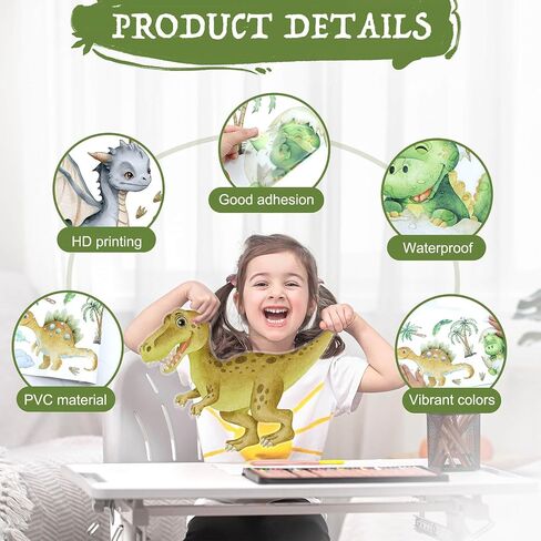 Dayker Dinosaur Wall Decals, Watercolor Dino Wall Stickers, Dinosaurs Plants Volcano Cave Peel and Stick Wall Art Decor, Cartoon Wallpaper for Nursery Boys Girls Bedroom Playroom Classroom in Saudi Arabia
