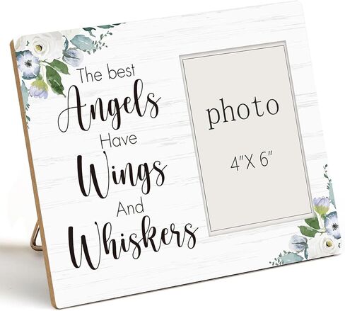 Kitten Cat Memorial Photo Frame, The Best Angels Have Wings and Whiskers Wooden Picture Frame, Memorial Gifts For Loss Of Cat, Photo Frame Sympathy Gift For Cats Owner Mom, Tabletop Wall Display (4x6 Inch Photo) in Saudi Arabia