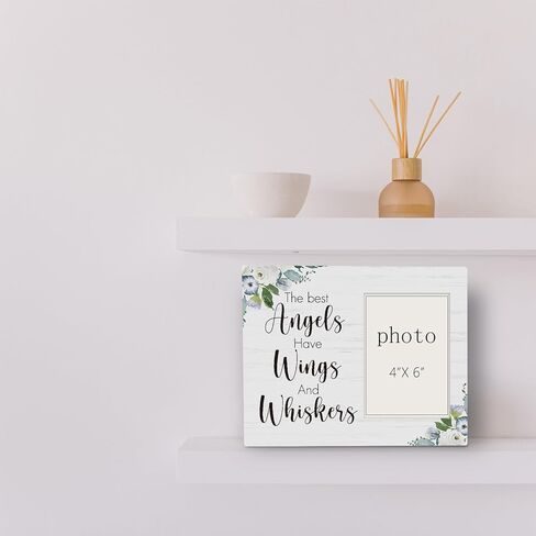 Kitten Cat Memorial Photo Frame, The Best Angels Have Wings and Whiskers Wooden Picture Frame, Memorial Gifts For Loss Of Cat, Photo Frame Sympathy Gift For Cats Owner Mom, Tabletop Wall Display (4x6 Inch Photo) in Saudi Arabia