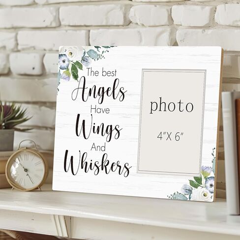 Kitten Cat Memorial Photo Frame, The Best Angels Have Wings and Whiskers Wooden Picture Frame, Memorial Gifts For Loss Of Cat, Photo Frame Sympathy Gift For Cats Owner Mom, Tabletop Wall Display (4x6 Inch Photo) in Saudi Arabia