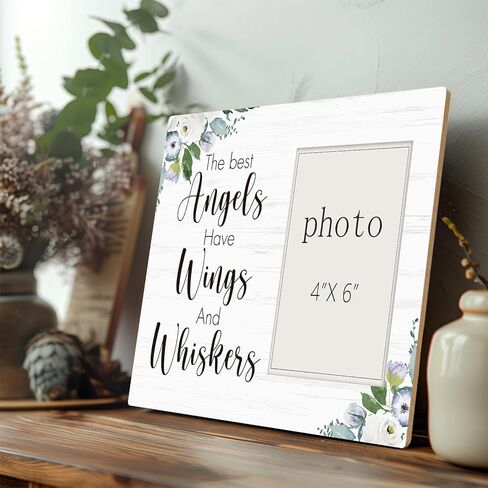 Kitten Cat Memorial Photo Frame, The Best Angels Have Wings and Whiskers Wooden Picture Frame, Memorial Gifts For Loss Of Cat, Photo Frame Sympathy Gift For Cats Owner Mom, Tabletop Wall Display (4x6 Inch Photo) in Saudi Arabia