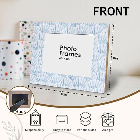 إطار صورة صدف ساحلي أزرق من SNNDER مقاس 4 × 6، إطار صور شاطئ بريبي، إطارات صور خشبية بحرية على شكل قذائف زرقاء لتزيين عرض الحائط على سطح الطاولة in Kuwait