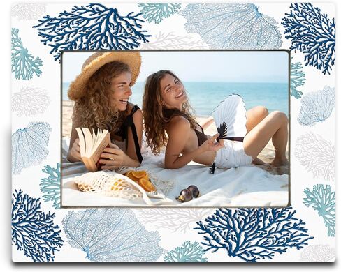 إطار صورة صدف ساحلي أزرق من SNNDER مقاس 4 × 6، إطار صور شاطئ بريبي، إطارات صور خشبية بحرية على شكل قذائف زرقاء لتزيين عرض الحائط على سطح الطاولة in Kuwait