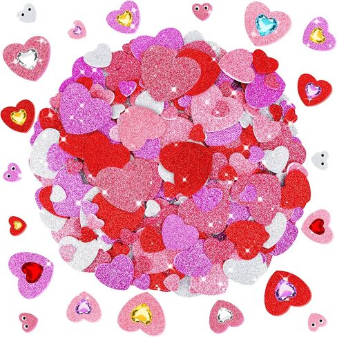 864 Pcs Valentines Stickers Foam Heart Stickers, Self Adhesive Glitter Heart Shaped Stickers with Gem Stickers and Googly Eyes for Valentine Craft Supplies in Saudi Arabia
