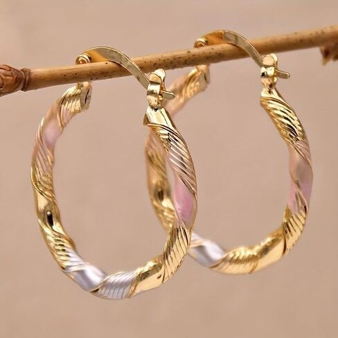 Dainty Hoop Earrings for Women Sparkling Cooper 14K Gold Plated Lightweight Womens Twisted Huggie Hoop Earrings 23mm in Saudi Arabia