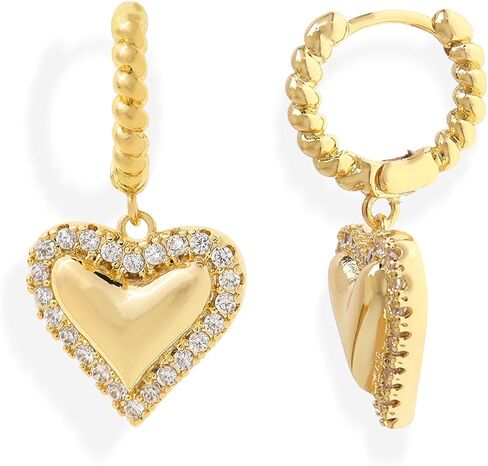 Gold Heart Hoop Earrings for Women, Chunky Puffy Cute Sparkly Rhinestone Dangle Lightweight Love Huggie Earings Valentines Day Prom Accessories Jewelry Gift in Saudi Arabia
