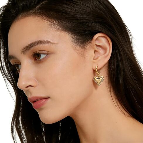 Gold Heart Hoop Earrings for Women, Chunky Puffy Cute Sparkly Rhinestone Dangle Lightweight Love Huggie Earings Valentines Day Prom Accessories Jewelry Gift in Saudi Arabia