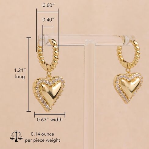 Gold Heart Hoop Earrings for Women, Chunky Puffy Cute Sparkly Rhinestone Dangle Lightweight Love Huggie Earings Valentines Day Prom Accessories Jewelry Gift in Saudi Arabia