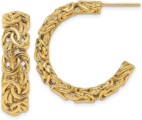 18K Yellow Gold Polished and Textured Byzantine Post C-Hoop Earrings for Women (L- 27.3 mm, W- 7.5 mm), AFJ-QG-18MGEA76Y-MG in Saudi Arabia