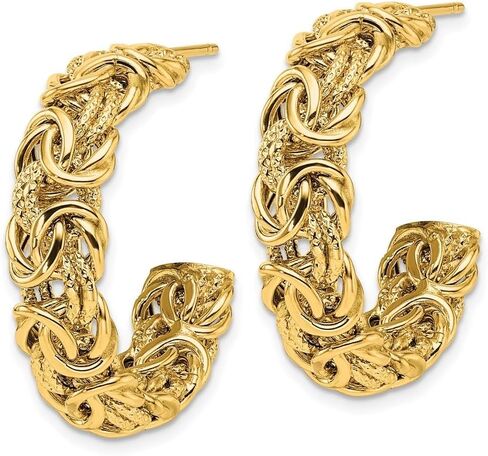 18K Yellow Gold Polished and Textured Byzantine Post C-Hoop Earrings for Women (L- 27.3 mm, W- 7.5 mm), AFJ-QG-18MGEA76Y-MG in Saudi Arabia