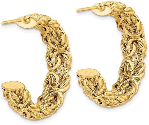 18K Yellow Gold Polished and Textured Byzantine Post C-Hoop Earrings for Women (L- 27.3 mm, W- 7.5 mm), AFJ-QG-18MGEA76Y-MG in Saudi Arabia