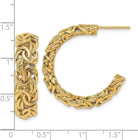 18K Yellow Gold Polished and Textured Byzantine Post C-Hoop Earrings for Women (L- 27.3 mm, W- 7.5 mm), AFJ-QG-18MGEA76Y-MG in Saudi Arabia