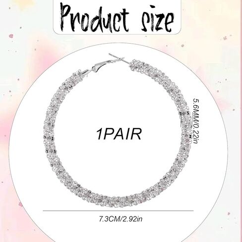 Rhinestone Hoop Earrings for Women, 2.92in Large Hoop Earrings Sparkly Big Hoops Earing for Wedding Party Outfits Christmas Birthday New Year in Kuwait