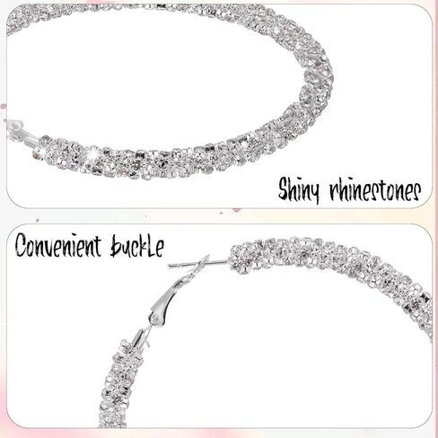 Rhinestone Hoop Earrings for Women, 2.92in Large Hoop Earrings Sparkly Big Hoops Earing for Wedding Party Outfits Christmas Birthday New Year in Kuwait
