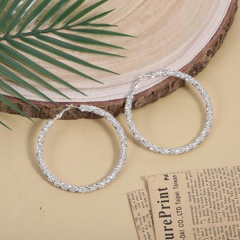 Rhinestone Hoop Earrings for Women, 2.92in Large Hoop Earrings Sparkly Big Hoops Earing for Wedding Party Outfits Christmas Birthday New Year in Kuwait