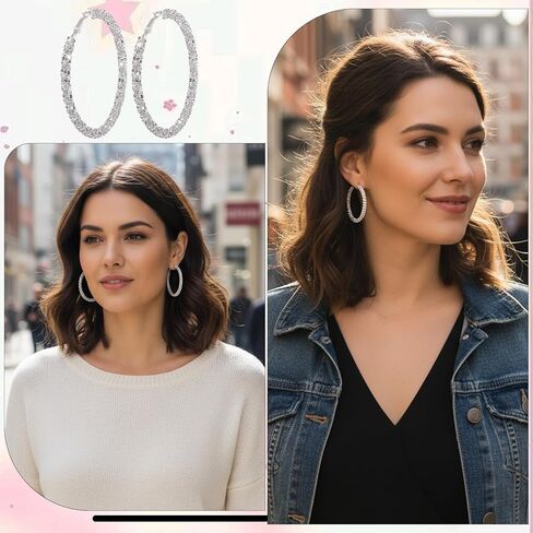 Rhinestone Hoop Earrings for Women, 2.92in Large Hoop Earrings Sparkly Big Hoops Earing for Wedding Party Outfits Christmas Birthday New Year in Kuwait