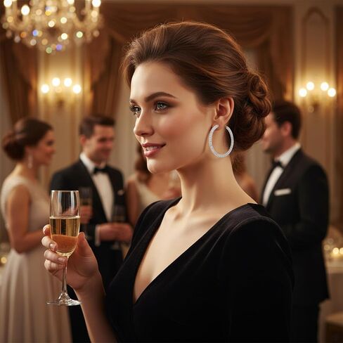 Rhinestone Hoop Earrings for Women, 2.92in Large Hoop Earrings Sparkly Big Hoops Earing for Wedding Party Outfits Christmas Birthday New Year in Kuwait