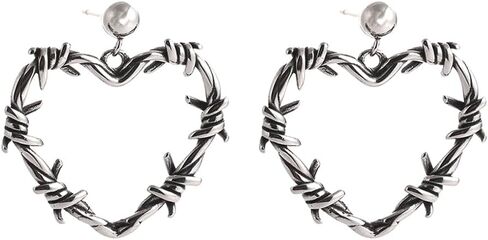 Gothic Barbed Wire Heart Hoop Earrings, Punk Barbed Thorn Dangle Drop Earings Stainless Steel in Saudi Arabia