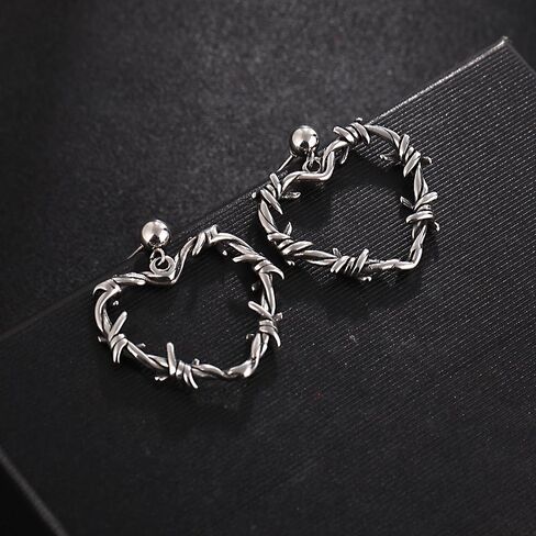 Gothic Barbed Wire Heart Hoop Earrings, Punk Barbed Thorn Dangle Drop Earings Stainless Steel in Saudi Arabia