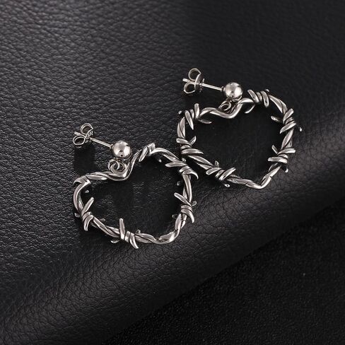 Gothic Barbed Wire Heart Hoop Earrings, Punk Barbed Thorn Dangle Drop Earings Stainless Steel in Saudi Arabia