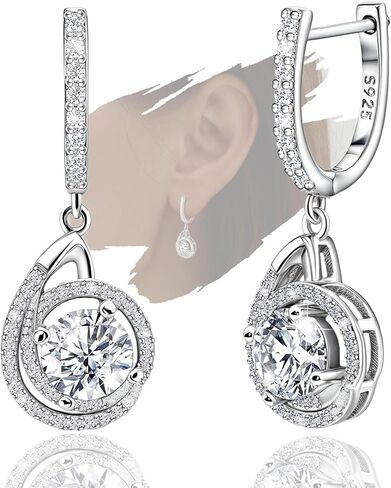 Dangle Hoop Earrings for Women Sterling Silver Dangling Hoop Earrings Hypoallergenic Sparkly Cubic Zironcia Loop Earring for Sensitive Ears Fashion Lightweight Women's Jewelry Gifts for Mom Wife in Kuwait