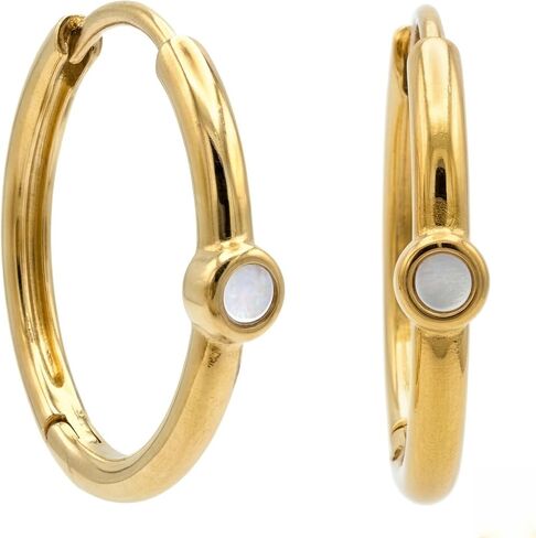 أقراط Leporem Mini Glow مطلية بالذهب عيار 18 قيراط مع مركز من عرق اللؤلؤ - مقاس صغير 13.8 ملم / مقاس متوسط ​​19 ملم (للسيدات) هدية أنيقة وبسيطة in Kuwait