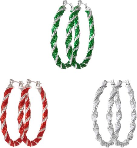 3 Pairs Candy Tube Hoop Earrings for Women Cute Christmas Red Green Colorful Huggie Hoop Earrings Ornament Wreath Twist Hoop Earrings Xmas Party Jewelry Gift in Saudi Arabia